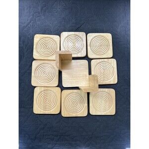 Drink Coasters Wooden Thailand Circle Spiral Design Set Of 8 With Base Home Bar
